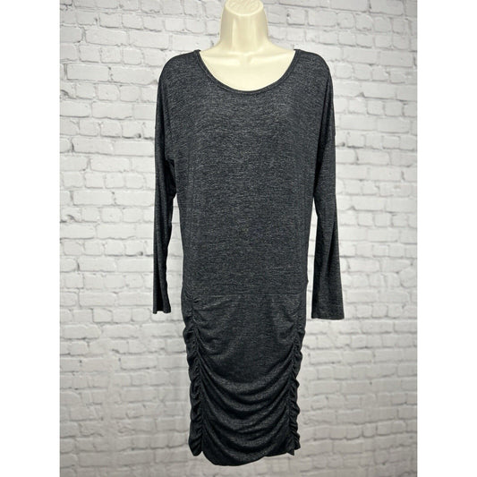 Athleta Dark Gray Long Sleeve Ruched Bodycon Stretch Midi Dress Size Small S