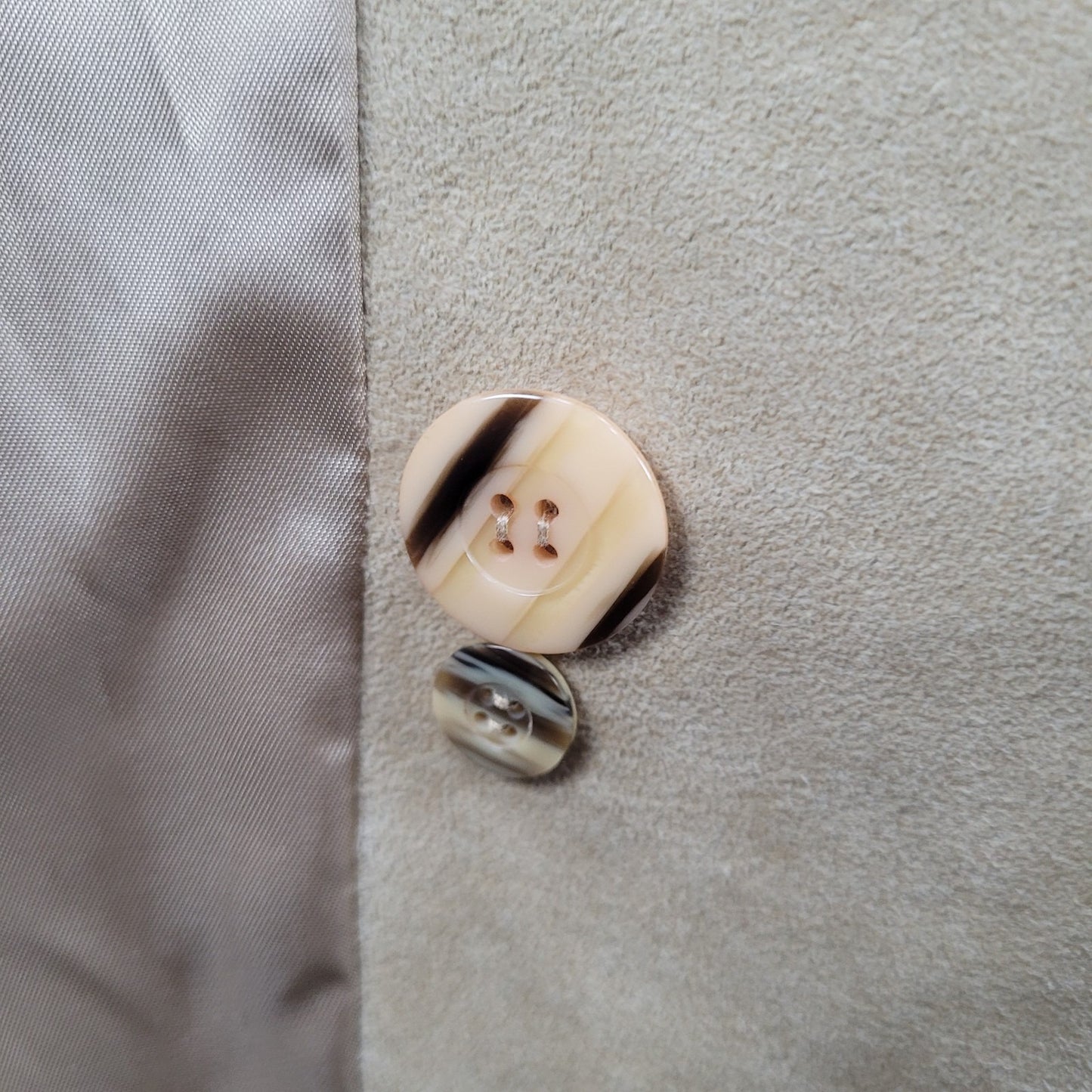 VTG Unbranded Tan Suede Like Union Made Button Belt Lined Long Pea Coat US 12