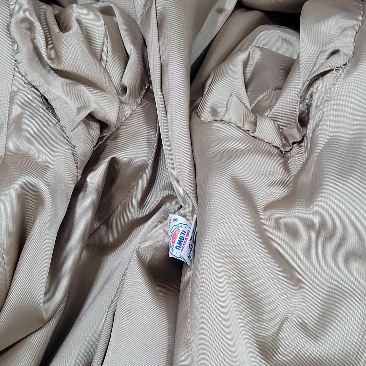 VTG Unbranded Tan Suede Like Union Made Button Belt Lined Long Pea Coat US 12