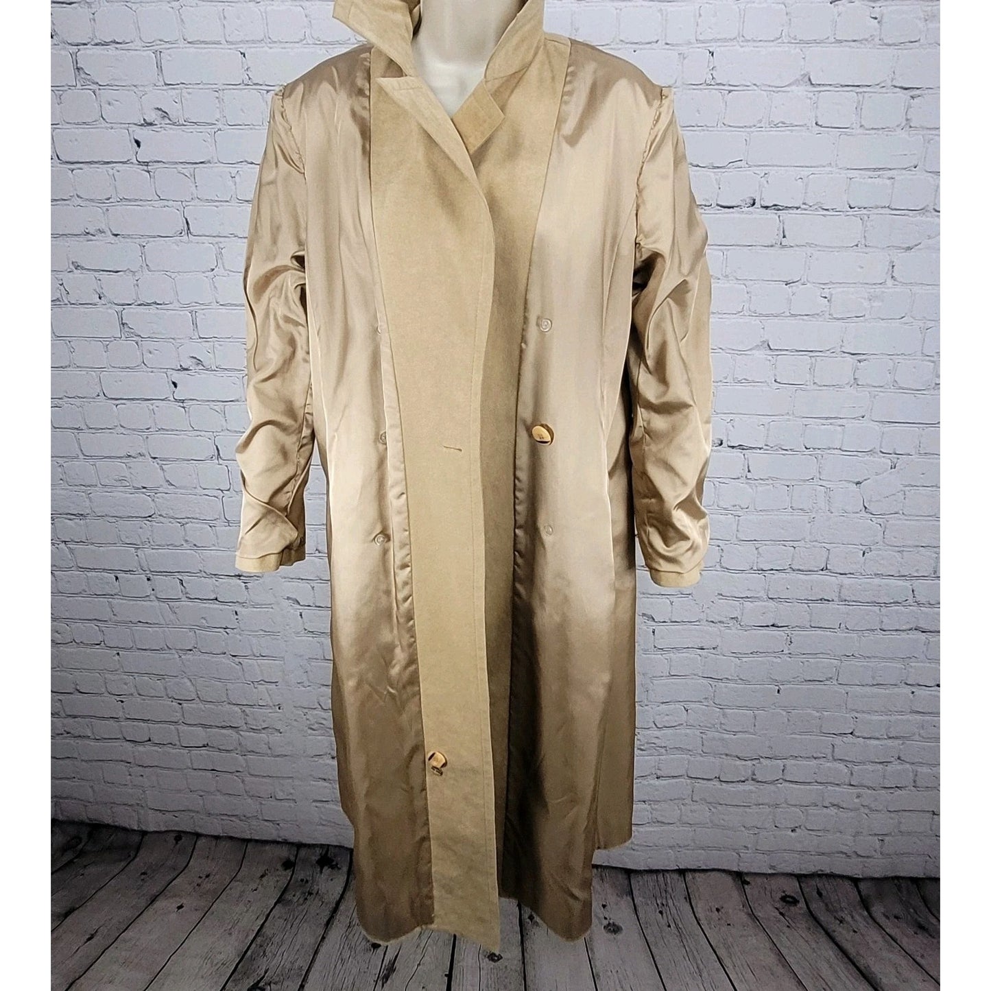 VTG Unbranded Tan Suede Like Union Made Button Belt Lined Long Pea Coat US 12