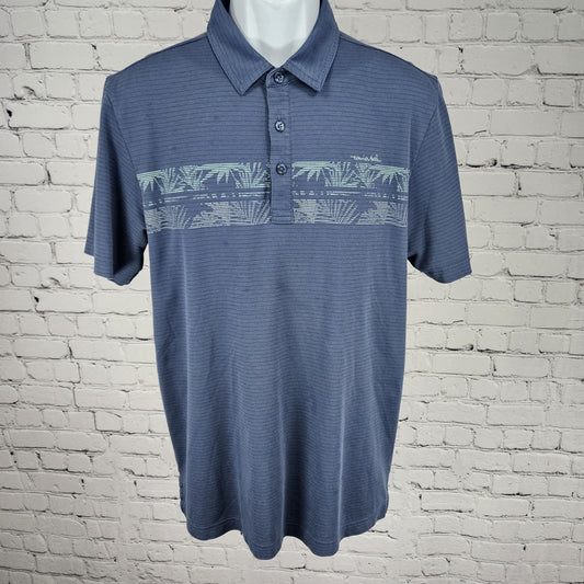 Travis Mathew Blue Embroidered Golf Logo Striped Short Sleeve Polo Shirt Medium