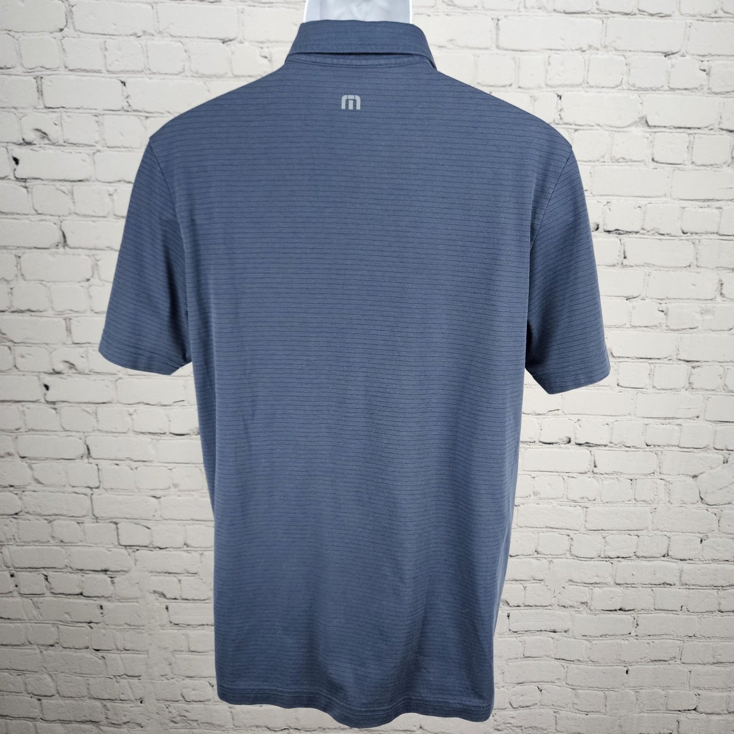 Travis Mathew Blue Embroidered Golf Logo Striped Short Sleeve Polo Shirt Medium