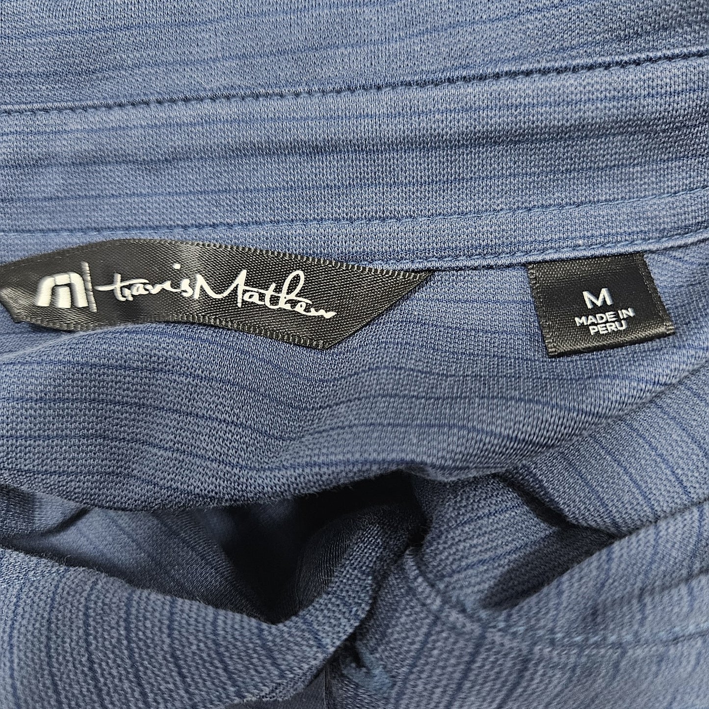 Travis Mathew Blue Embroidered Golf Logo Striped Short Sleeve Polo Shirt Medium