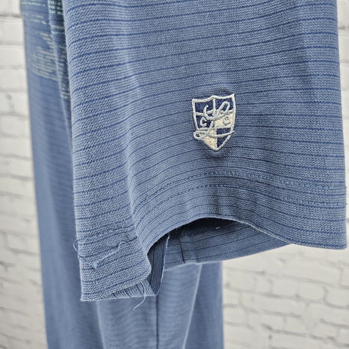 Travis Mathew Blue Embroidered Golf Logo Striped Short Sleeve Polo Shirt Medium