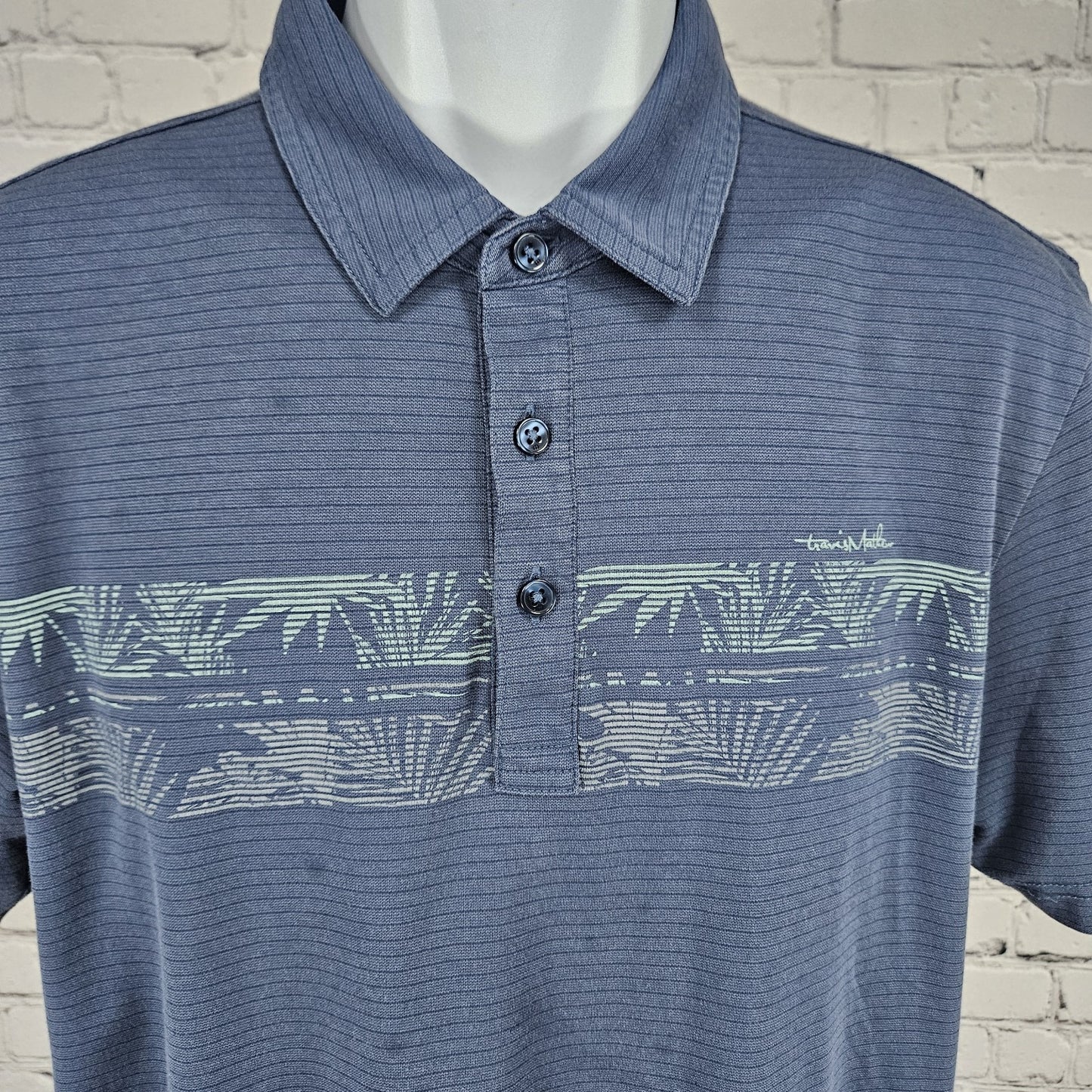 Travis Mathew Blue Embroidered Golf Logo Striped Short Sleeve Polo Shirt Medium
