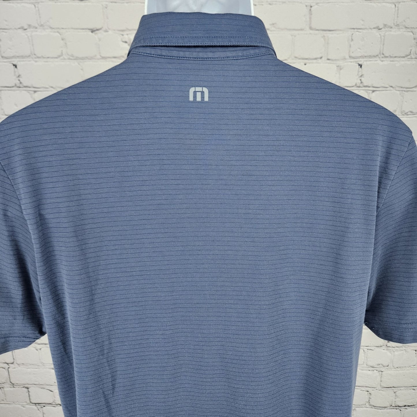 Travis Mathew Blue Embroidered Golf Logo Striped Short Sleeve Polo Shirt Medium