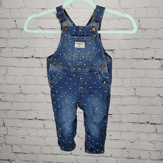 OshKosh B'Gosh Blue Denim Polka Dot Snap Pants Vestbak Overalls Baby 12M