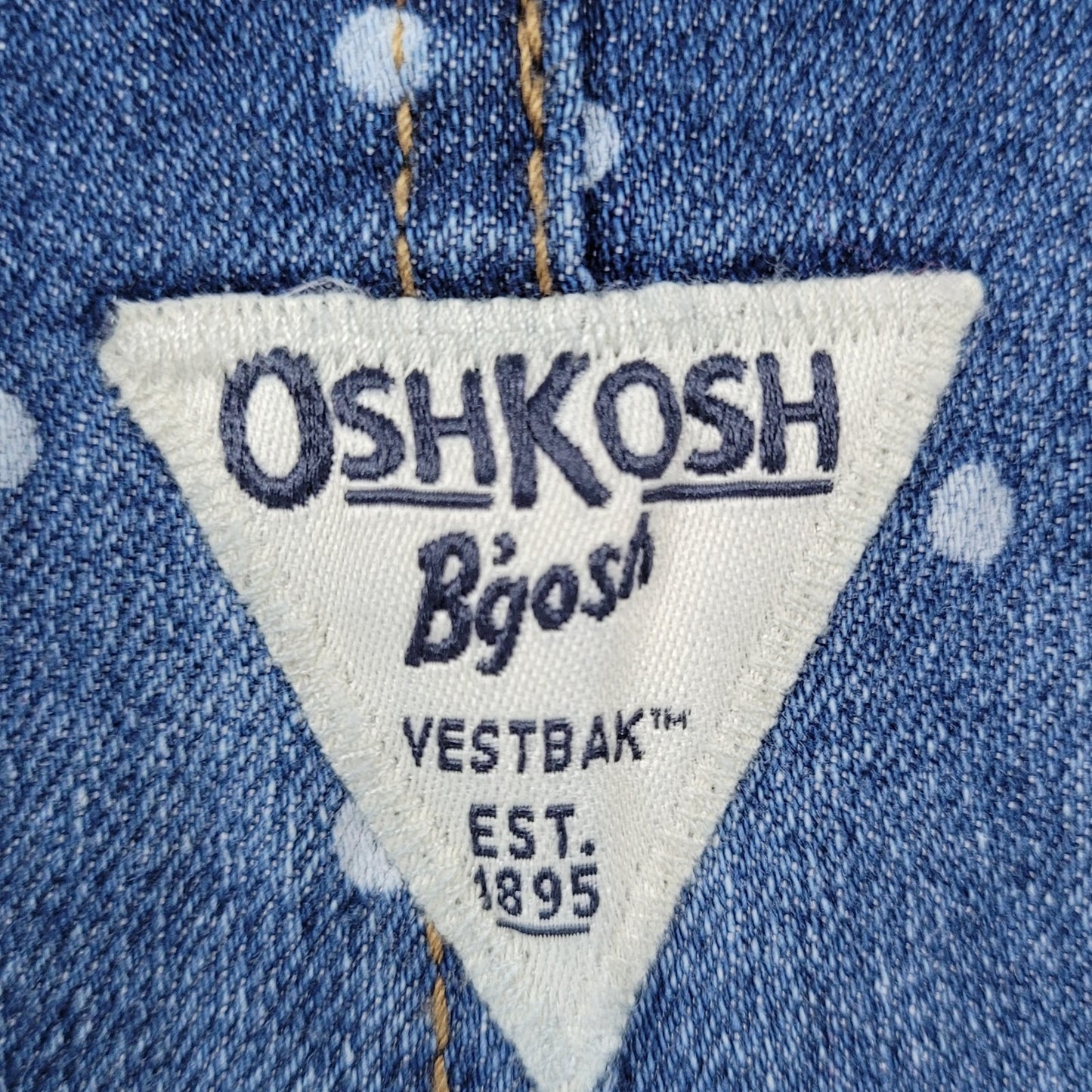 OshKosh B'Gosh Blue Denim Polka Dot Snap Pants Vestbak Overalls Baby 12M