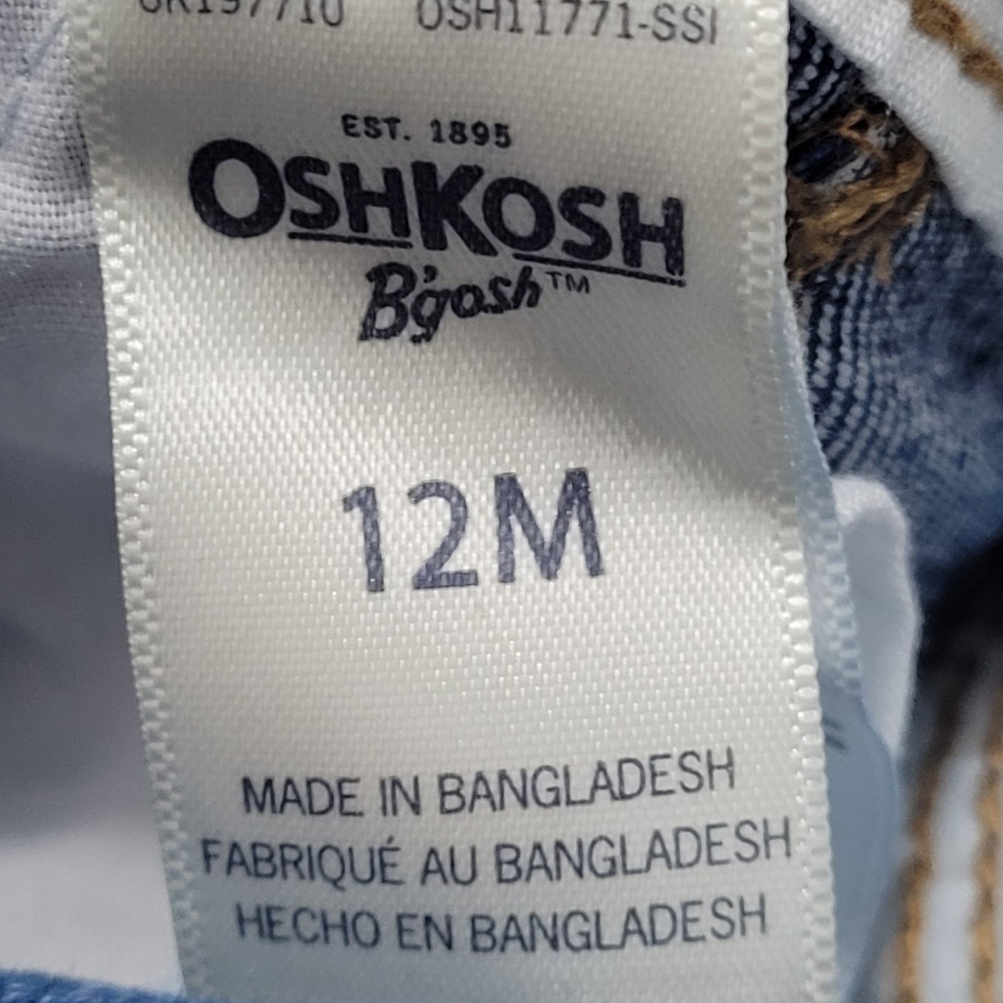 OshKosh B'Gosh Blue Denim Polka Dot Snap Pants Vestbak Overalls Baby 12M