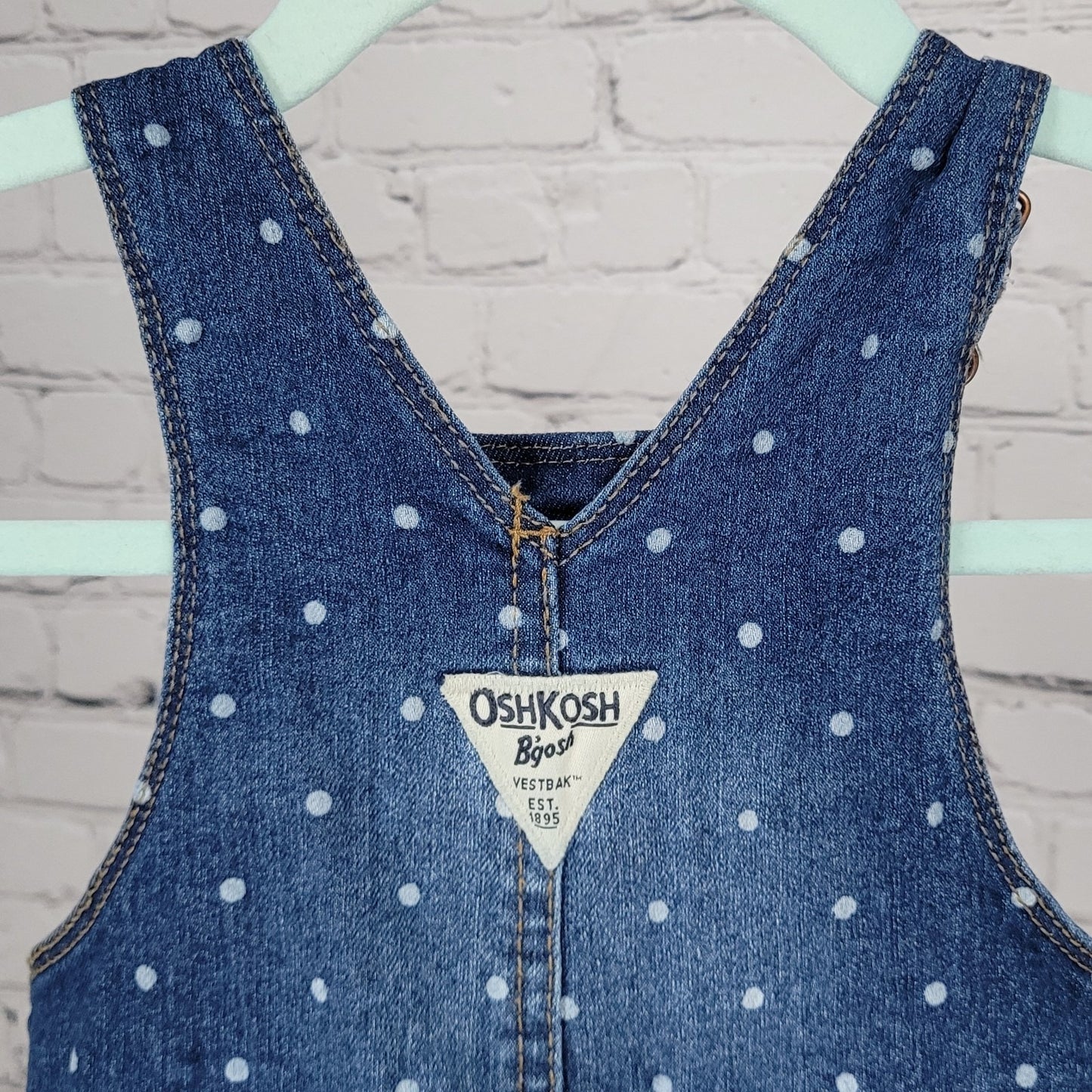 OshKosh B'Gosh Blue Denim Polka Dot Snap Pants Vestbak Overalls Baby 12M