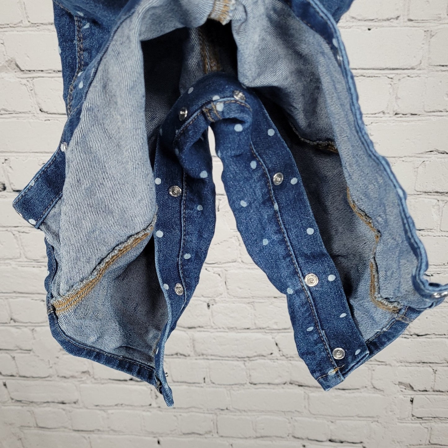 OshKosh B'Gosh Blue Denim Polka Dot Snap Pants Vestbak Overalls Baby 12M