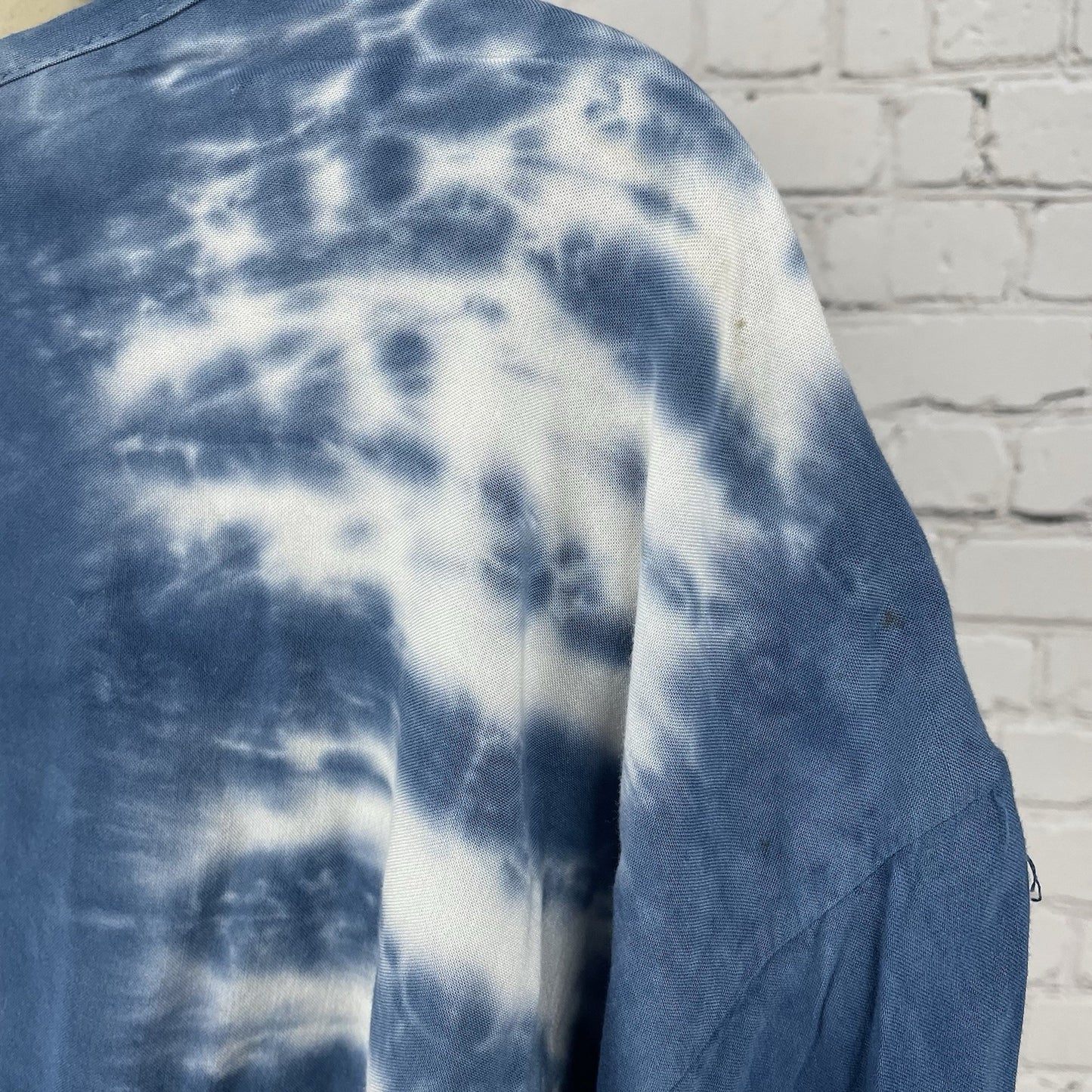 Lulu’s Blue Tie Dye Boho Kimono Long Sleeve Cropped Blouse Key Hole Top USA S