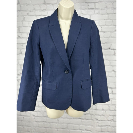 J By J. Crew Dark Blue 100% Cotton Single Button Collared Women’s Blazer Size 4