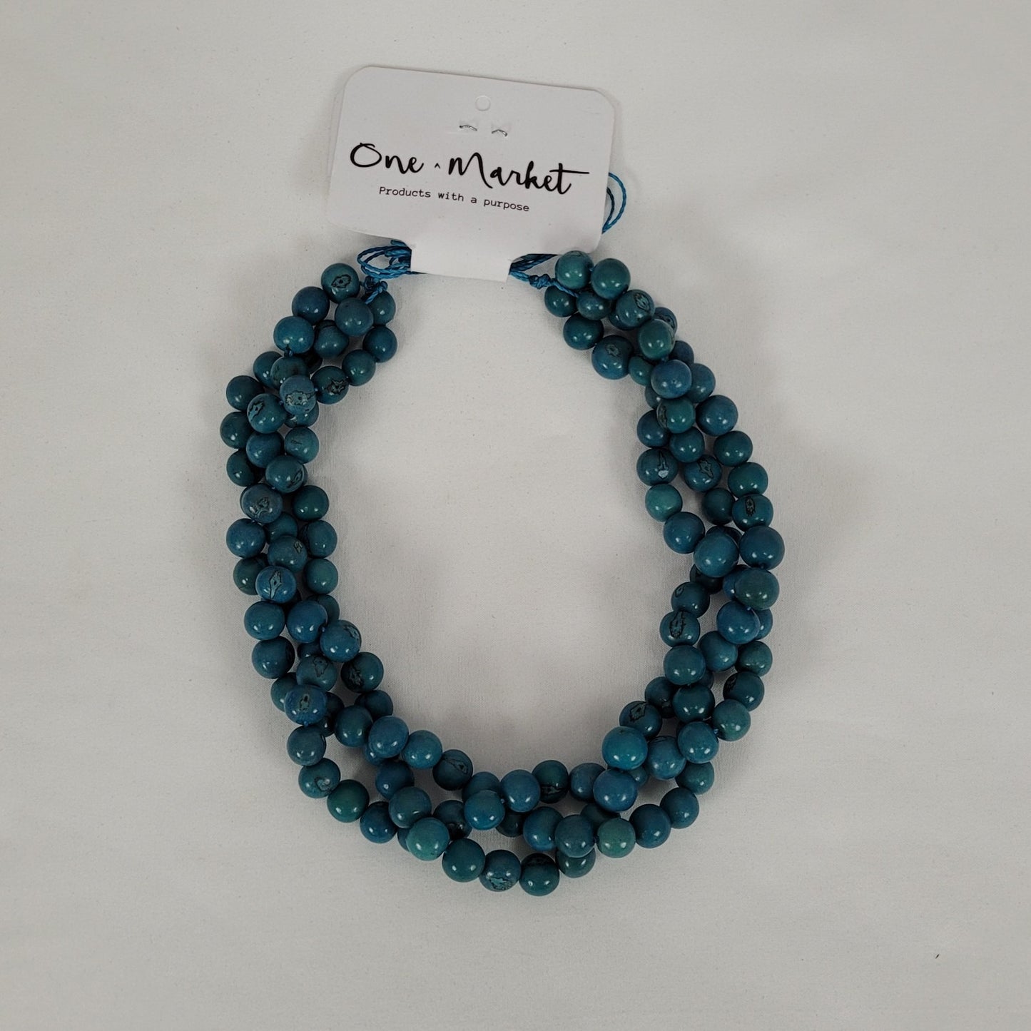 NWT One Market Blue Beaded Necklace Boho Handmade MSRP $30