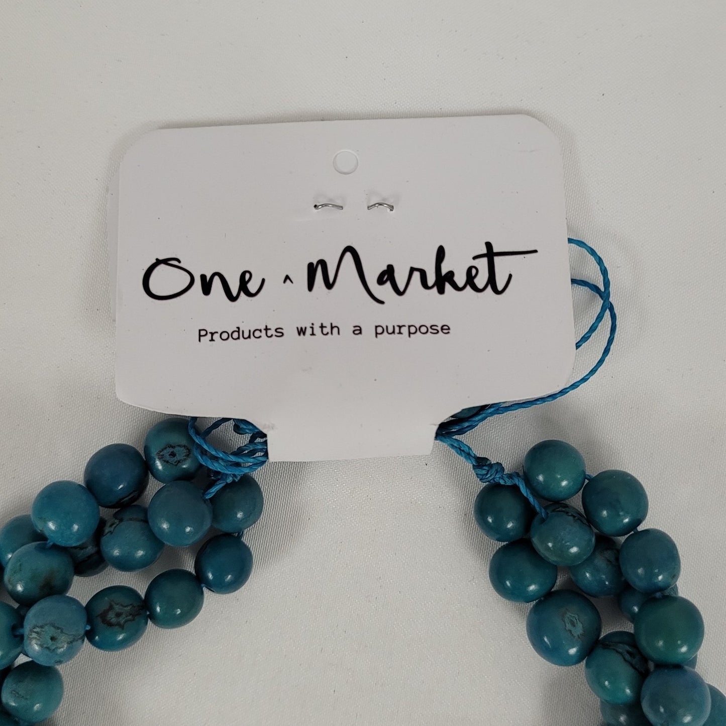 NWT One Market Blue Beaded Necklace Boho Handmade MSRP $30