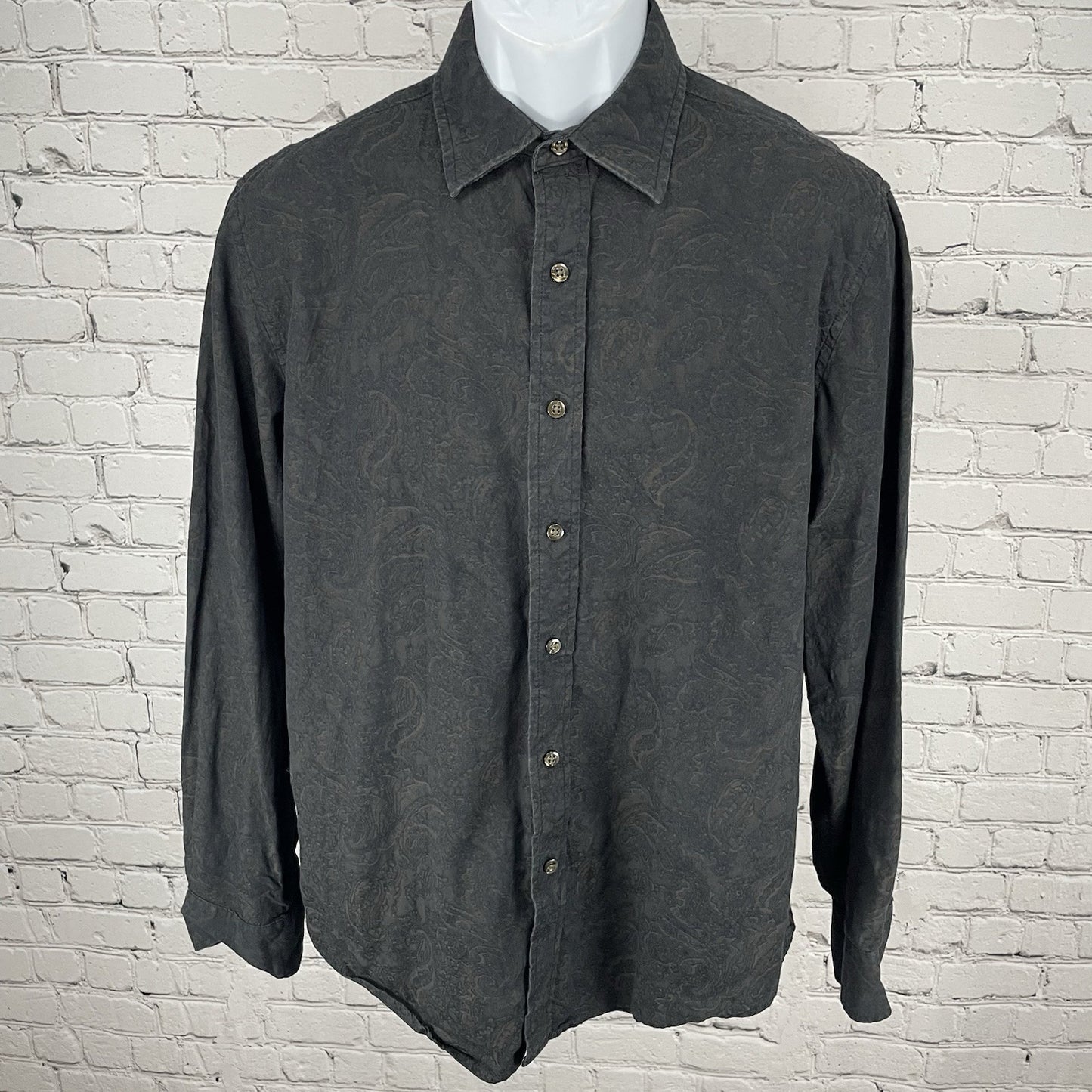 Tasso Elba Black Paisley Button Up Long Sleeve Shirt Size Medium M 15 15-1/2