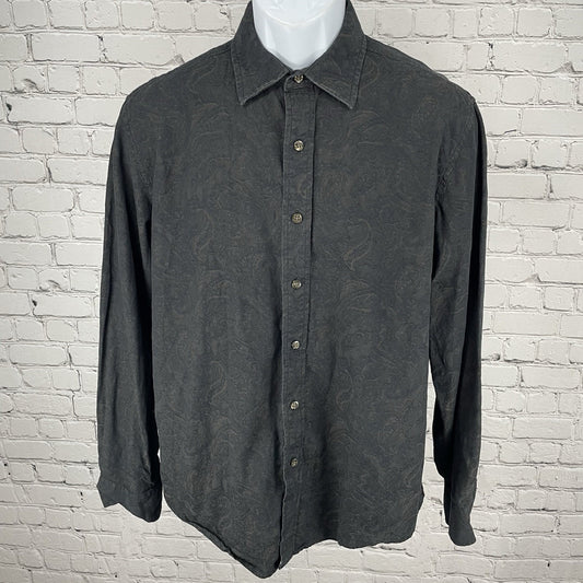 Tasso Elba Black Paisley Button Up Long Sleeve Shirt Size Medium M 15 15-1/2