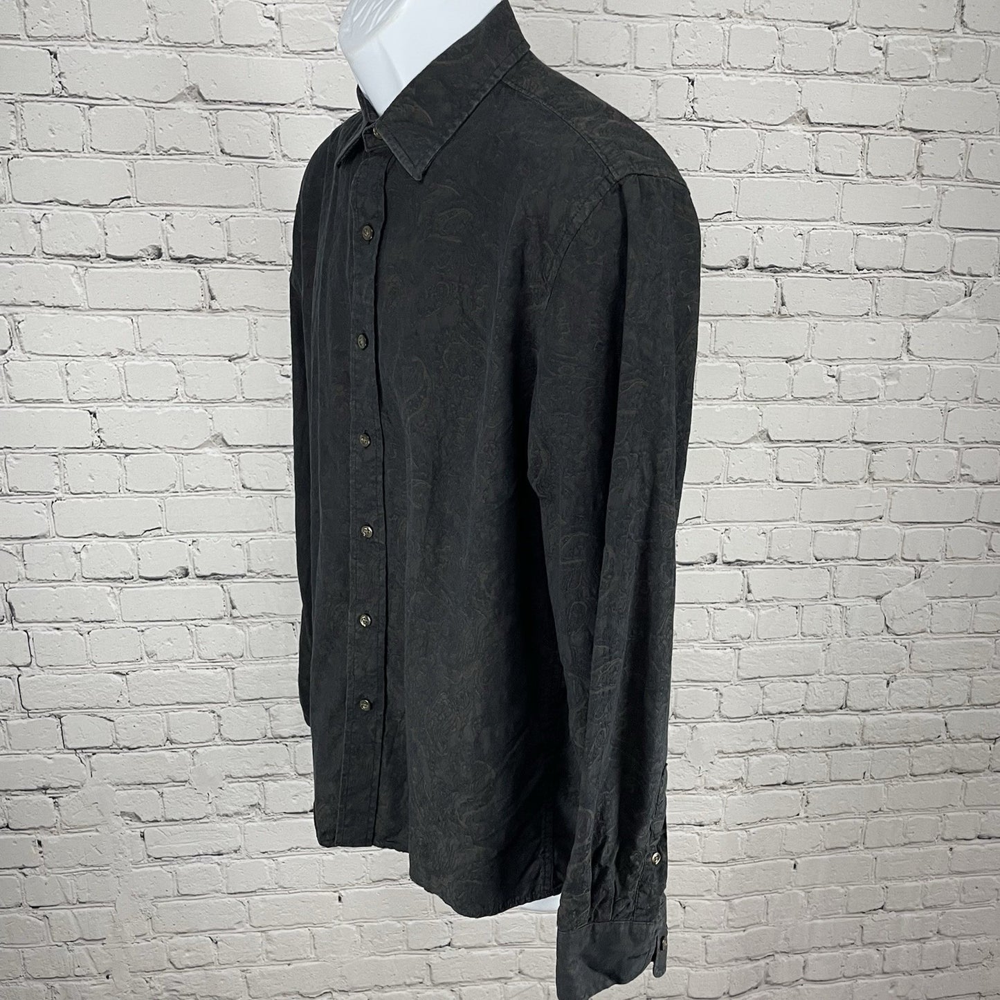 Tasso Elba Black Paisley Button Up Long Sleeve Shirt Size Medium M 15 15-1/2