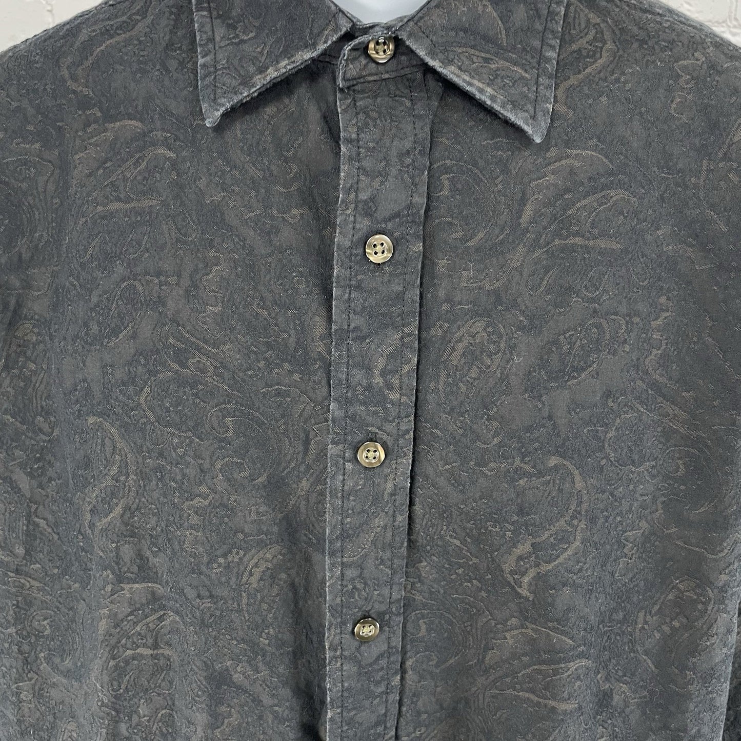Tasso Elba Black Paisley Button Up Long Sleeve Shirt Size Medium M 15 15-1/2