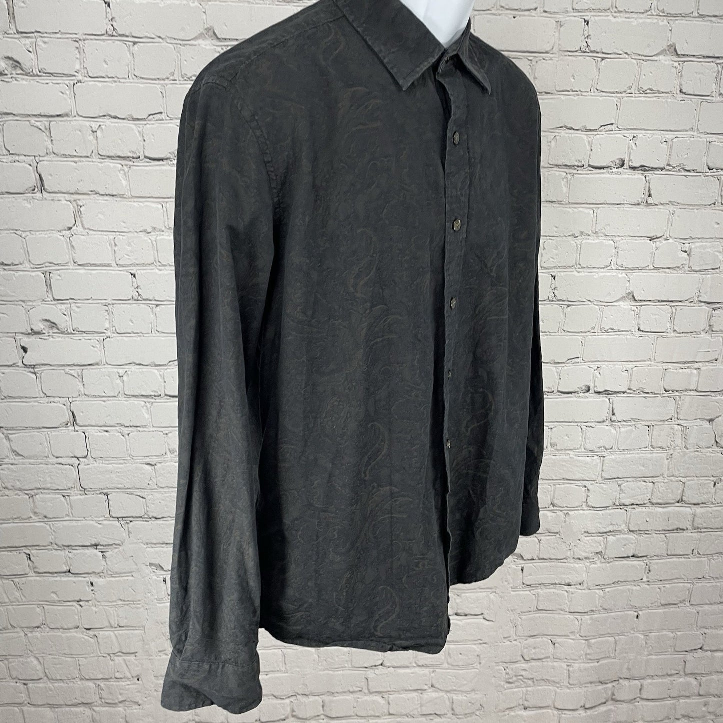 Tasso Elba Black Paisley Button Up Long Sleeve Shirt Size Medium M 15 15-1/2
