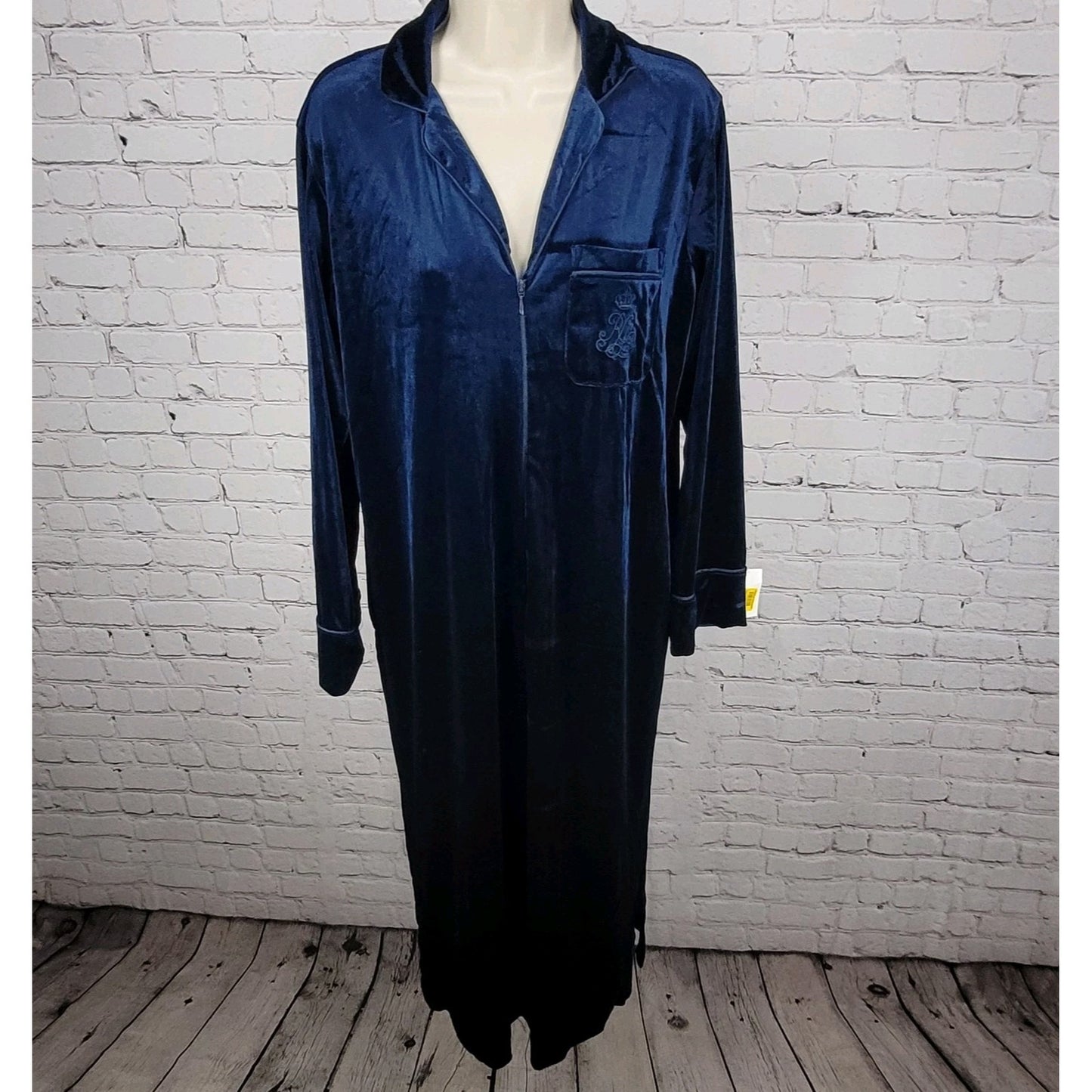 NWT Lauren Ralph Lauren Blue Velvety Velour Zip Long Sleeve Robe Size Small S