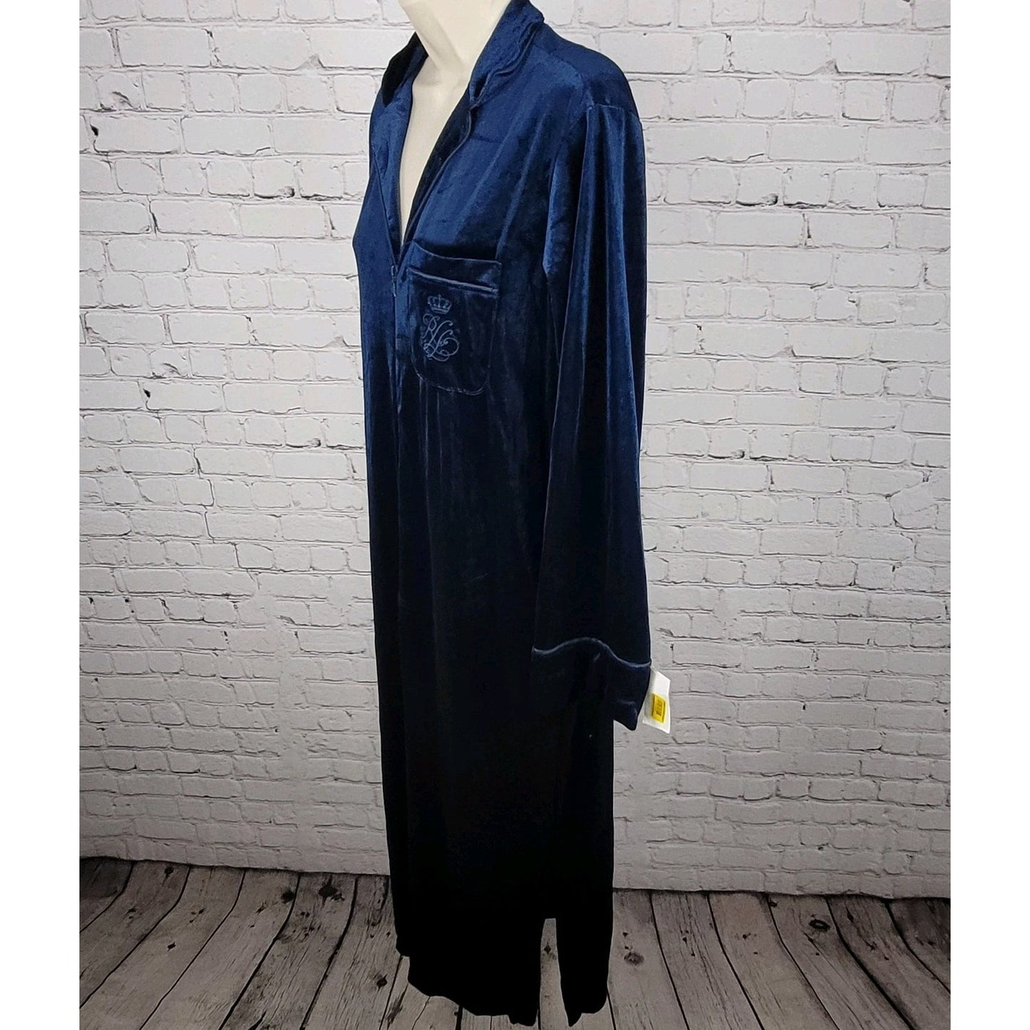 NWT Lauren Ralph Lauren Blue Velvety Velour Zip Long Sleeve Robe Size Small S