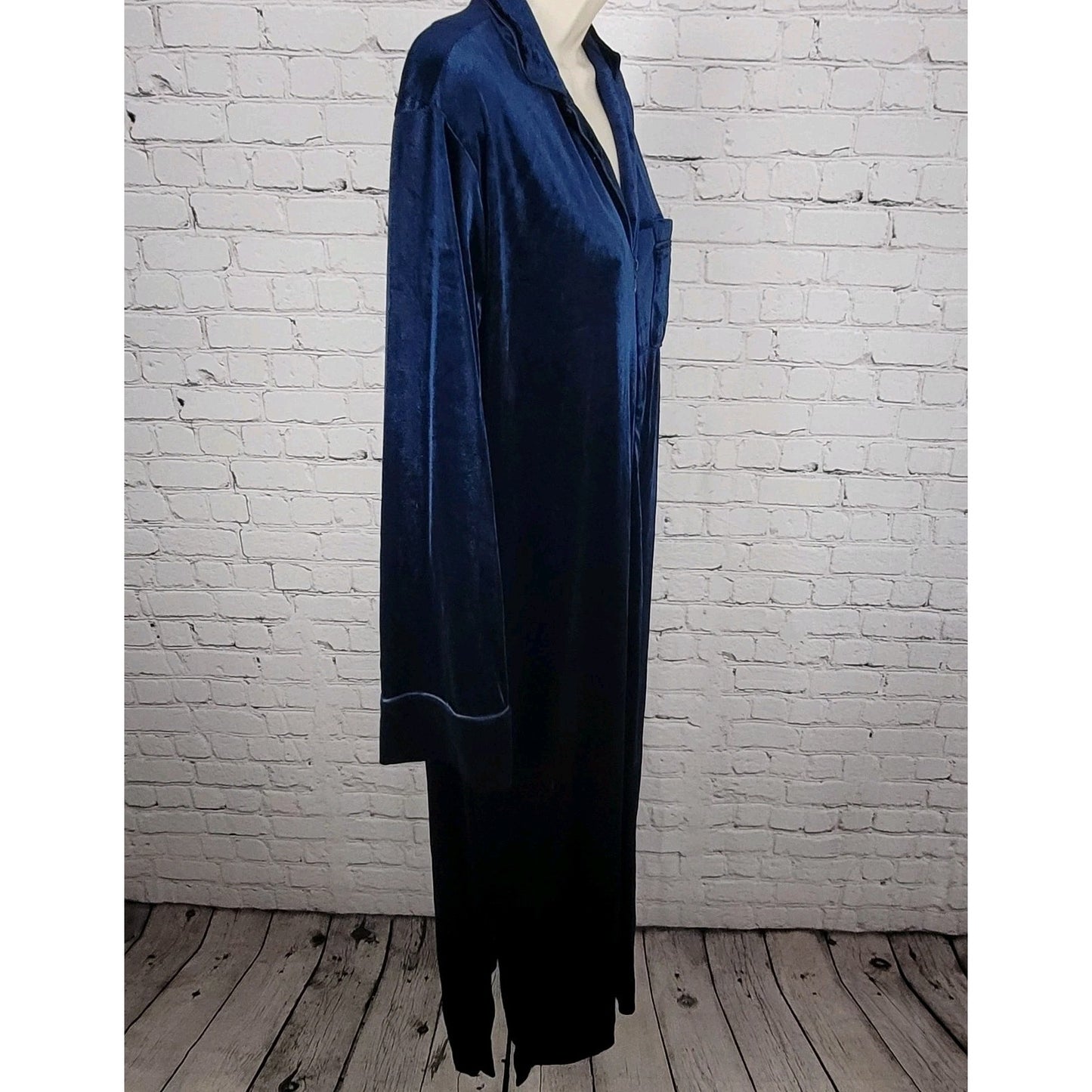 NWT Lauren Ralph Lauren Blue Velvety Velour Zip Long Sleeve Robe Size Small S