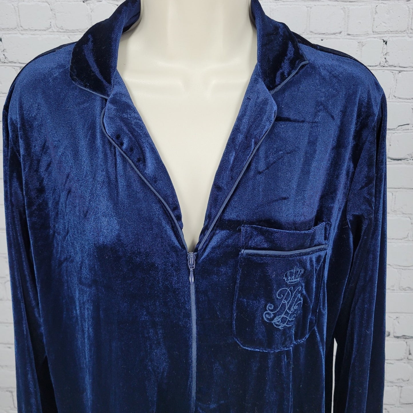 NWT Lauren Ralph Lauren Blue Velvety Velour Zip Long Sleeve Robe Size Small S