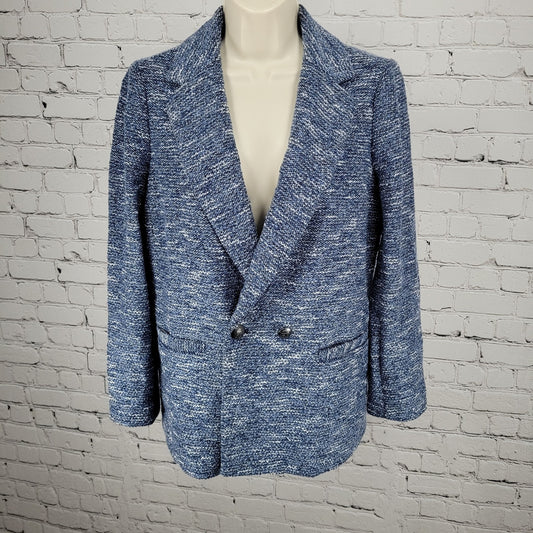 Talbots Blue Textured Double Breasted Button Notch Blazer Suit Jacket Petite 8P