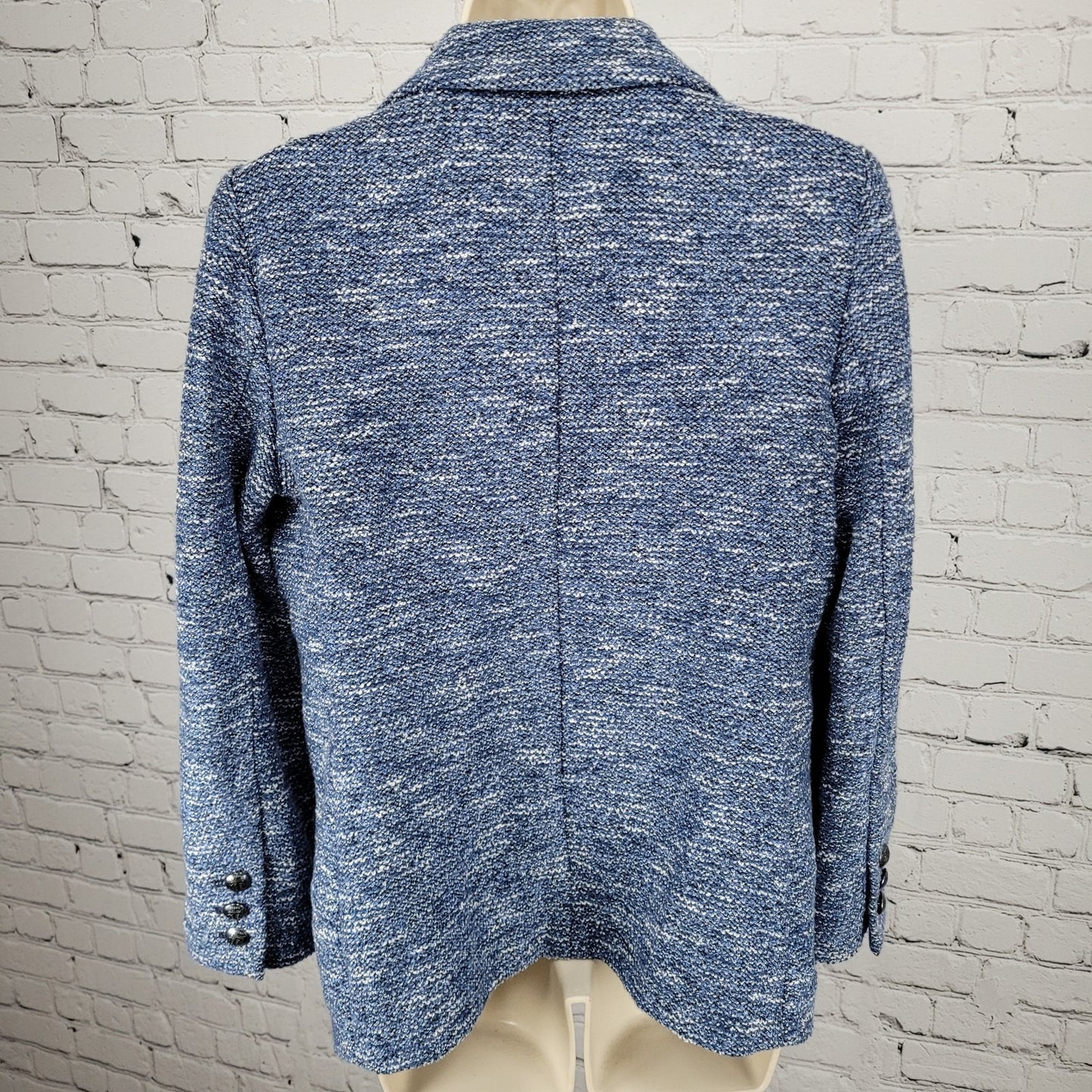 Talbots Blue Textured Double Breasted Button Notch Blazer Suit Jacket Petite 8P