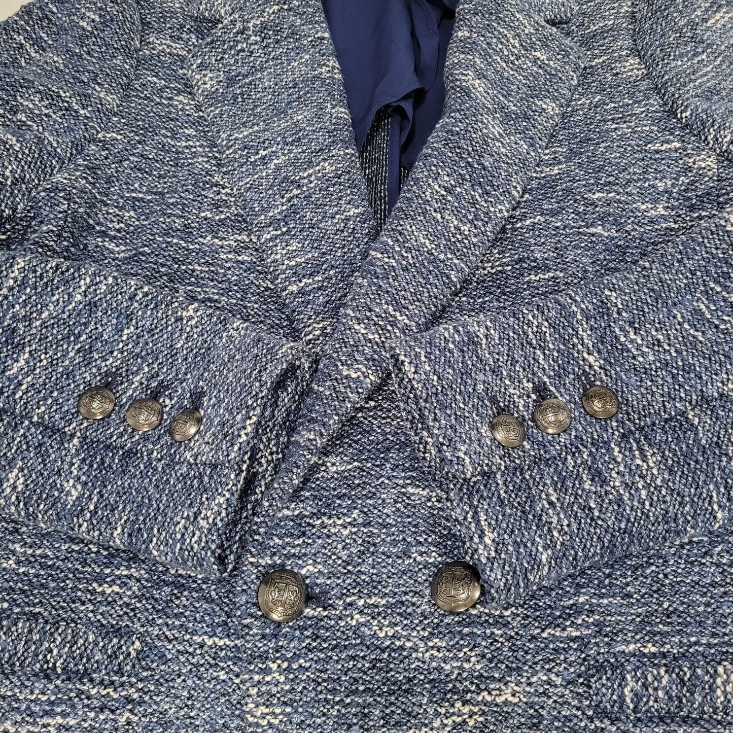 Talbots Blue Textured Double Breasted Button Notch Blazer Suit Jacket Petite 8P