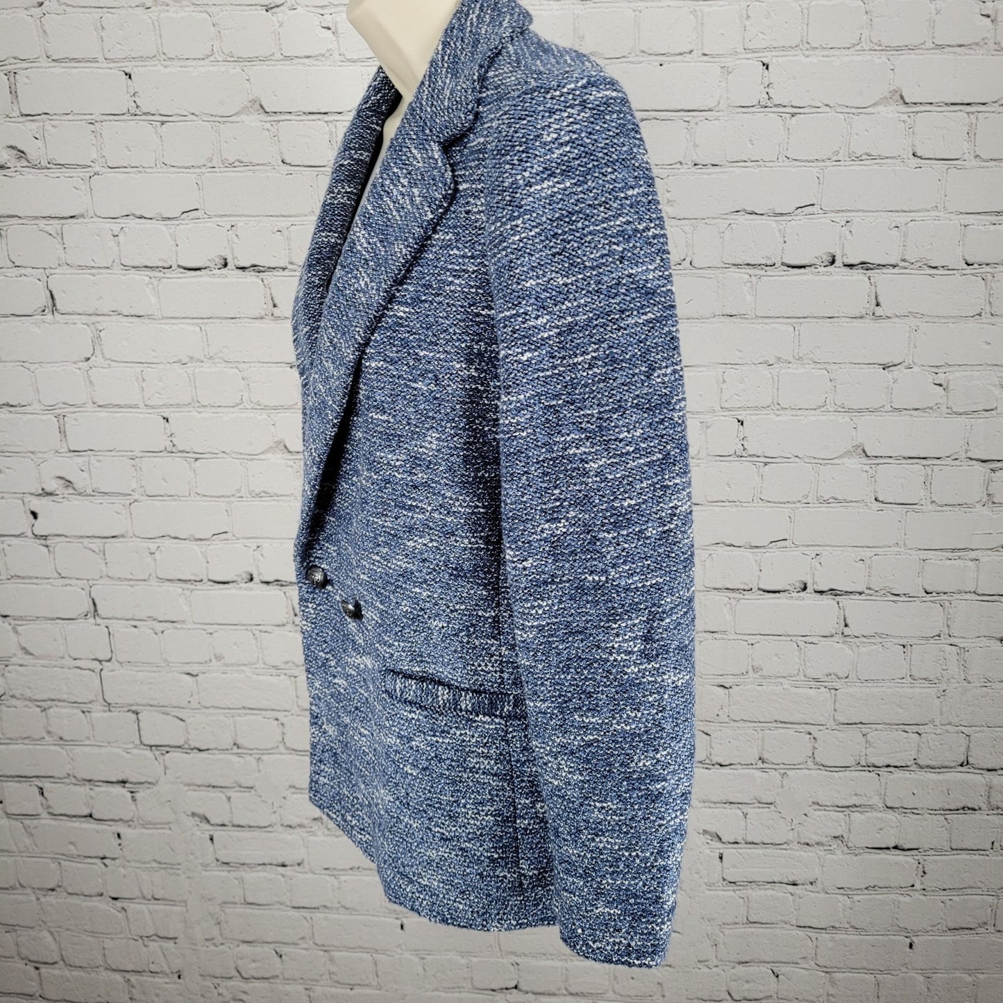 Talbots Blue Textured Double Breasted Button Notch Blazer Suit Jacket Petite 8P