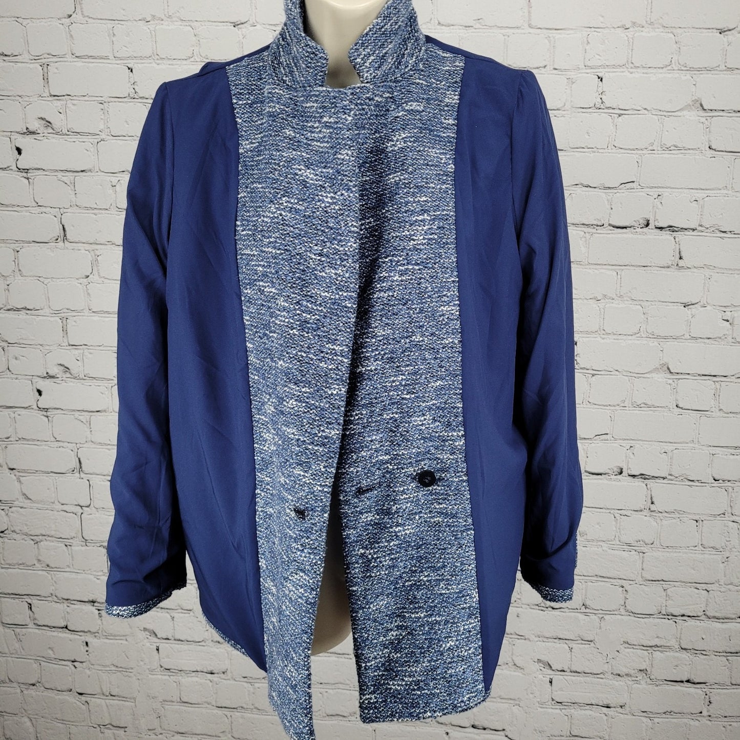 Talbots Blue Textured Double Breasted Button Notch Blazer Suit Jacket Petite 8P