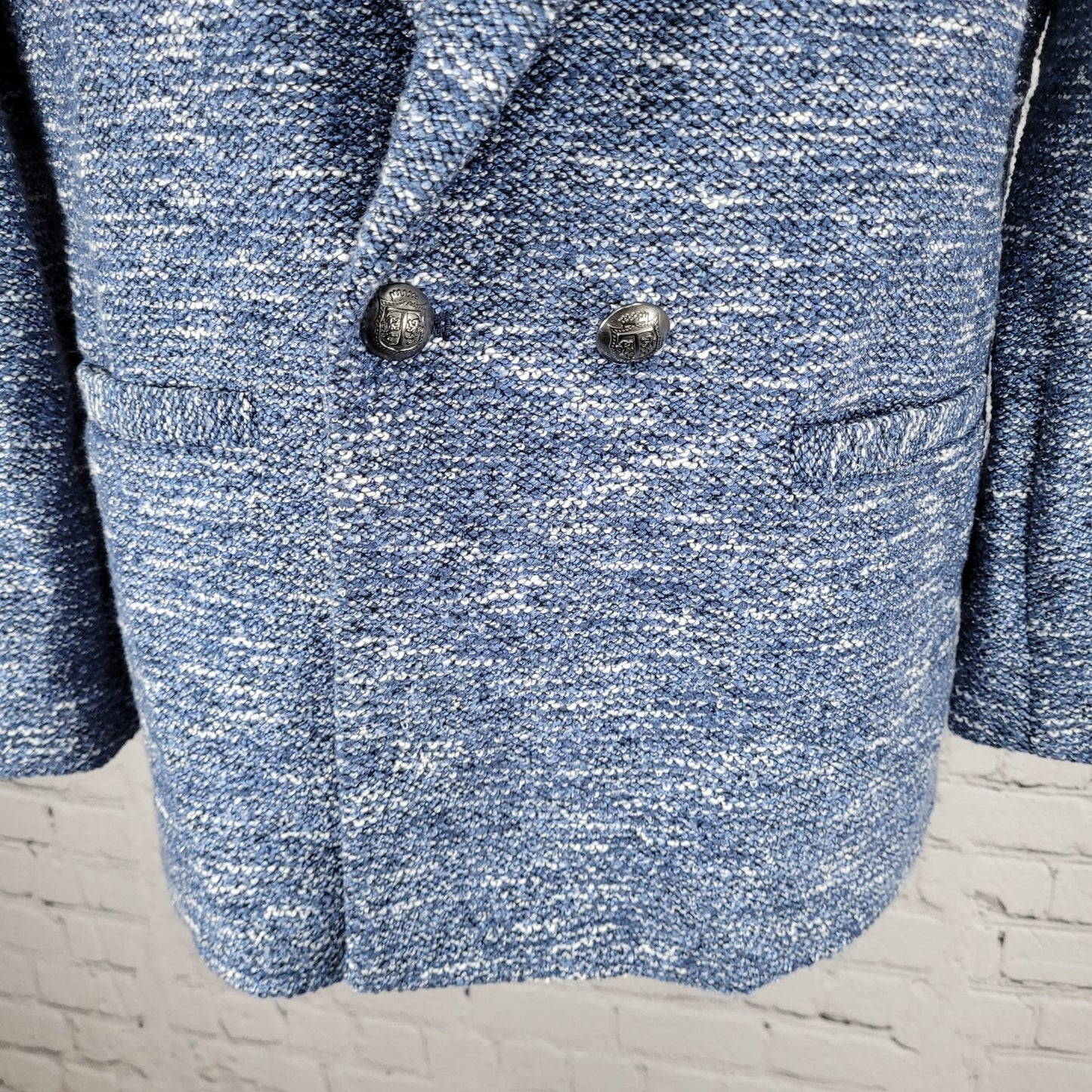 Talbots Blue Textured Double Breasted Button Notch Blazer Suit Jacket Petite 8P