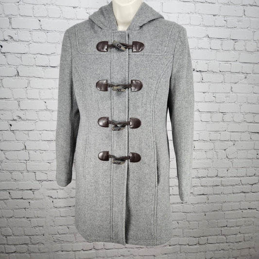 LL Bean Grey 100% Wool Bellandi Italian Fabric Insulated Hooded Toggle Coat 4R