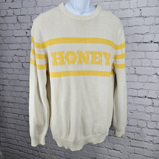 Hillflint Beige Yellow Honey Striped Knit Pullover Crew Neck Sweater Large L