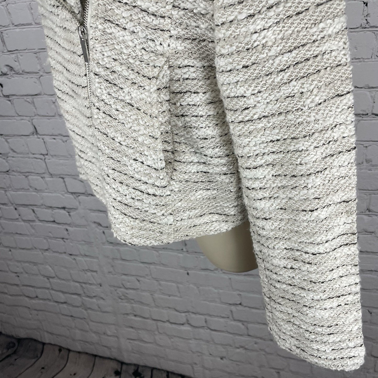 Bagatelle Ivory Knit Asymmetric Zipped Unlined Pockets Moto Jacket Size Large L