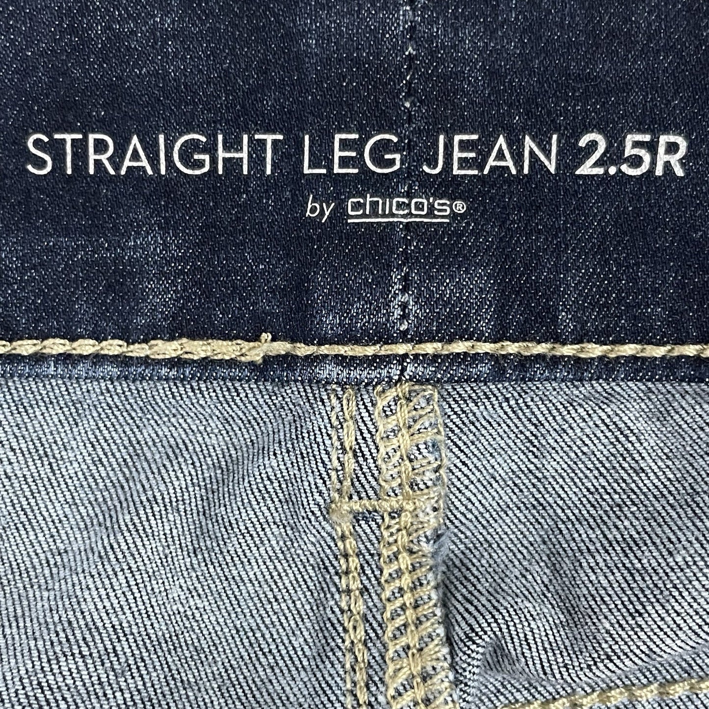 Chico’s Blue Dark Wash Denim Straight Leg Jeans Stretch Size 14 (36x30.5)