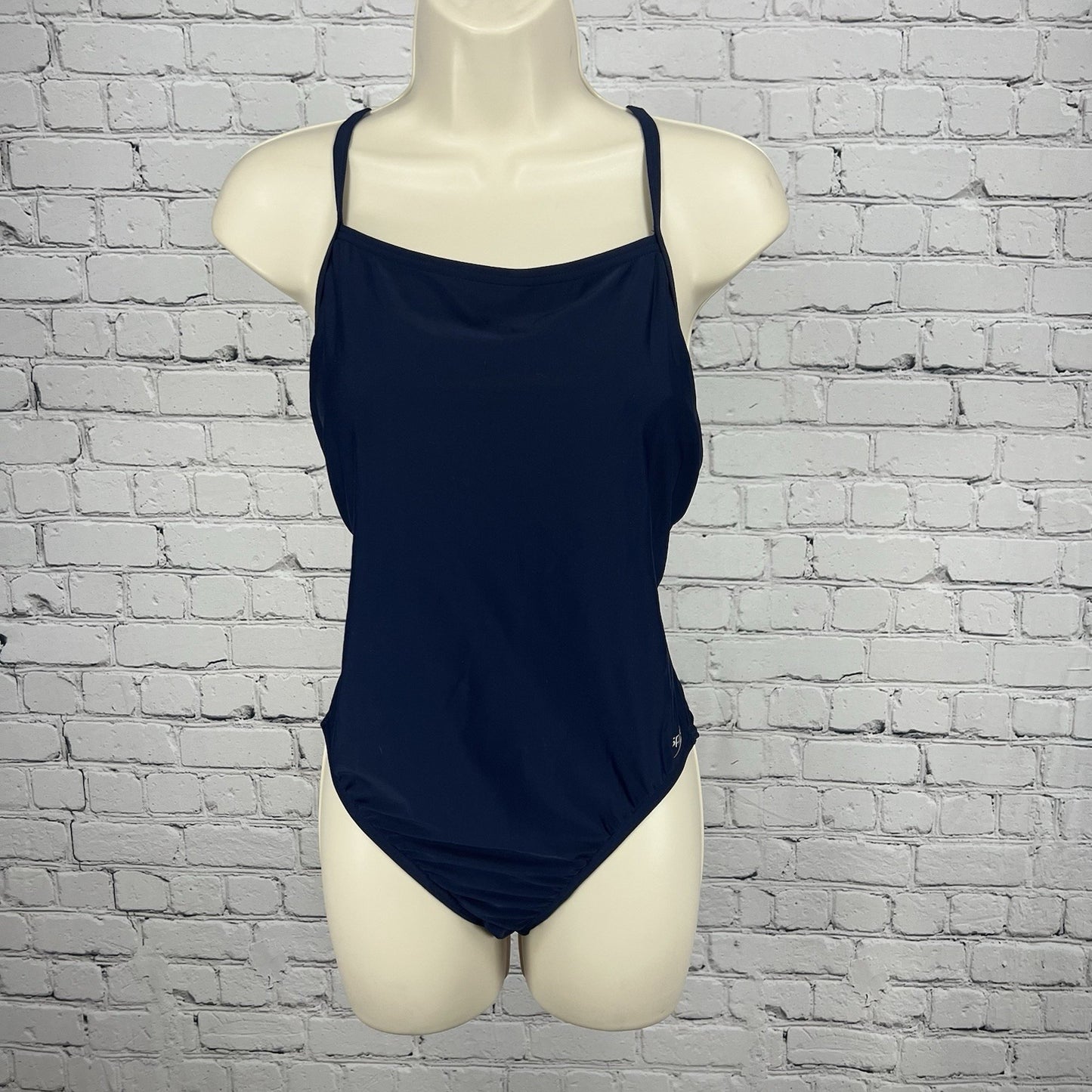 NWT Speedo Navy Repreve Peacoat One Piece Swimsuit Shelf Bra Swim UPF 12/38