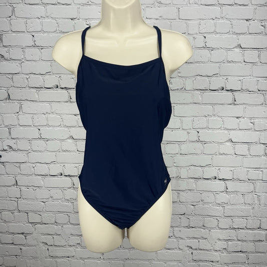 NWT Speedo Navy Repreve Peacoat One Piece Swimsuit Shelf Bra Swim UPF 12/38