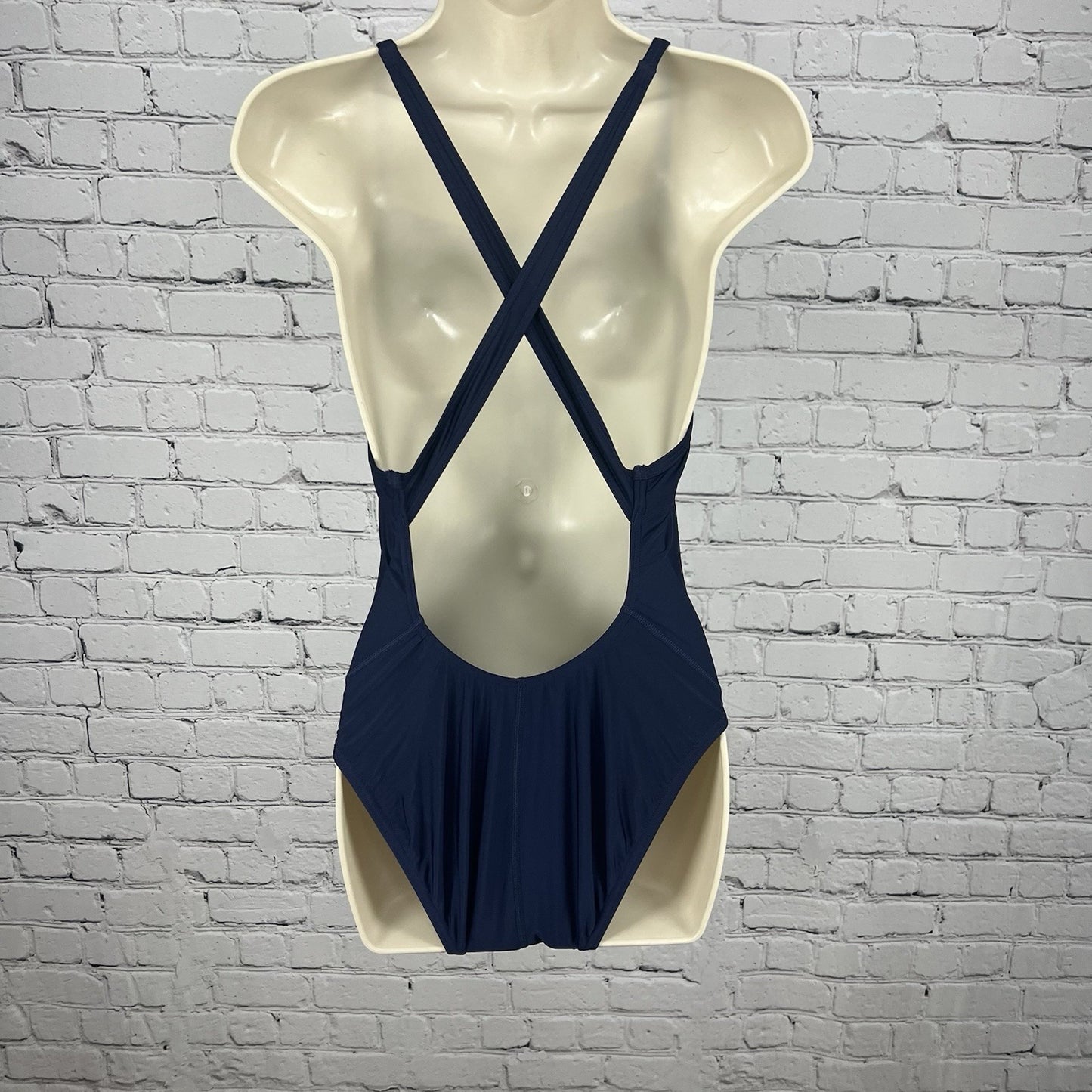 NWT Speedo Navy Repreve Peacoat One Piece Swimsuit Shelf Bra Swim UPF 12/38