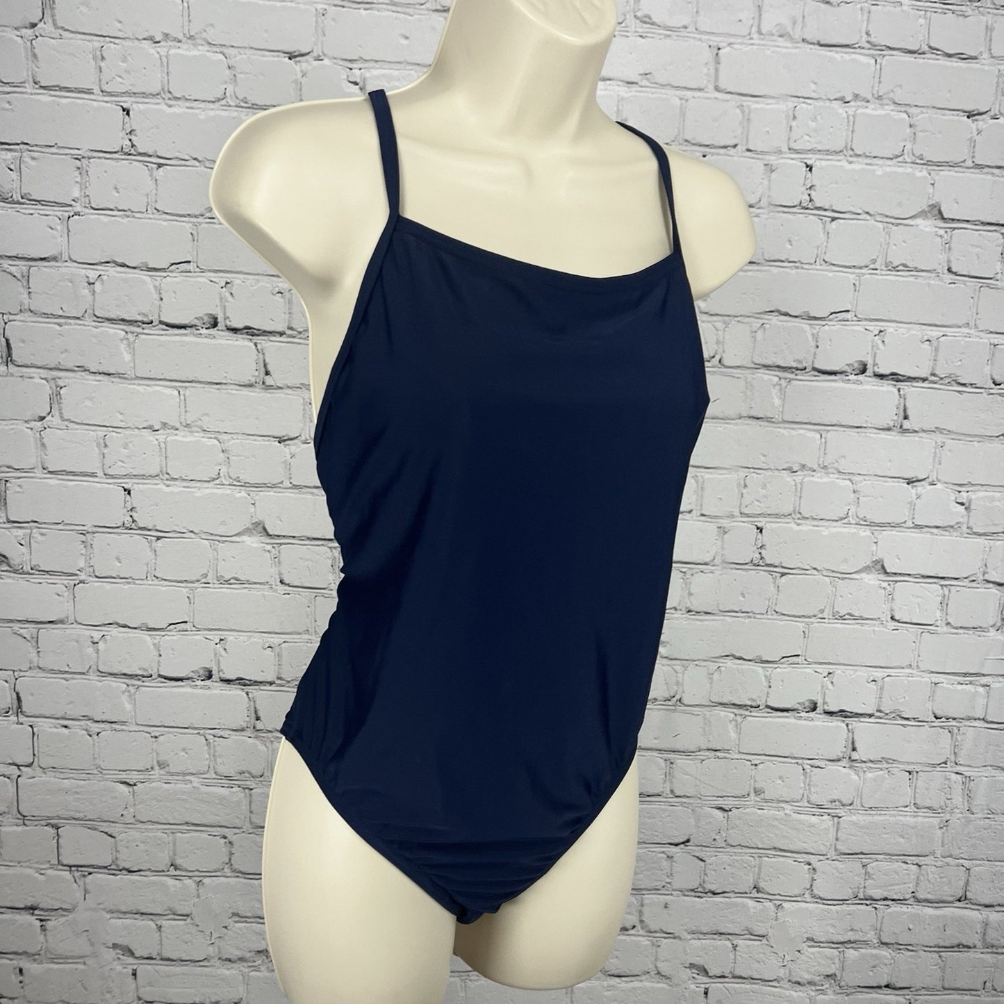 NWT Speedo Navy Repreve Peacoat One Piece Swimsuit Shelf Bra Swim UPF 12/38
