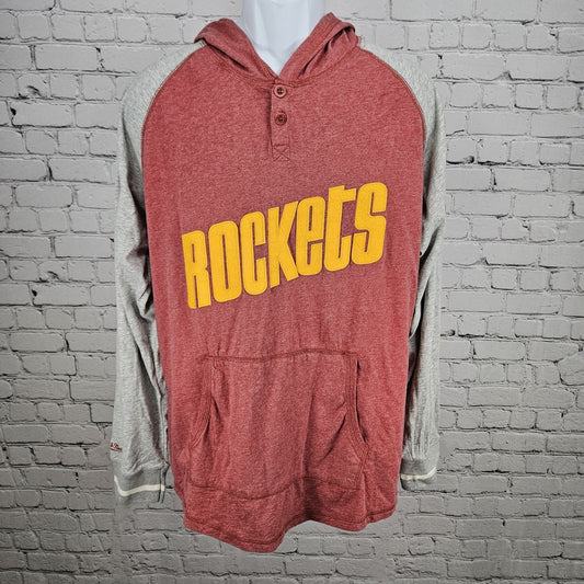 Houston Rockets NBA Mitchell & Ness Red Grey Pullover Lightweight Hoodie Top XL