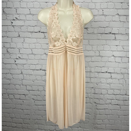 iCollection Orange Peach Lace Sheer Lingerie Chemise Tie Dress Set Size Large L