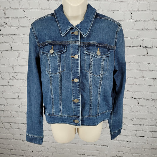 NWT KUT From The Kloth Julia Jacket Blue Denim Jean Cotton Stretch Size Large L