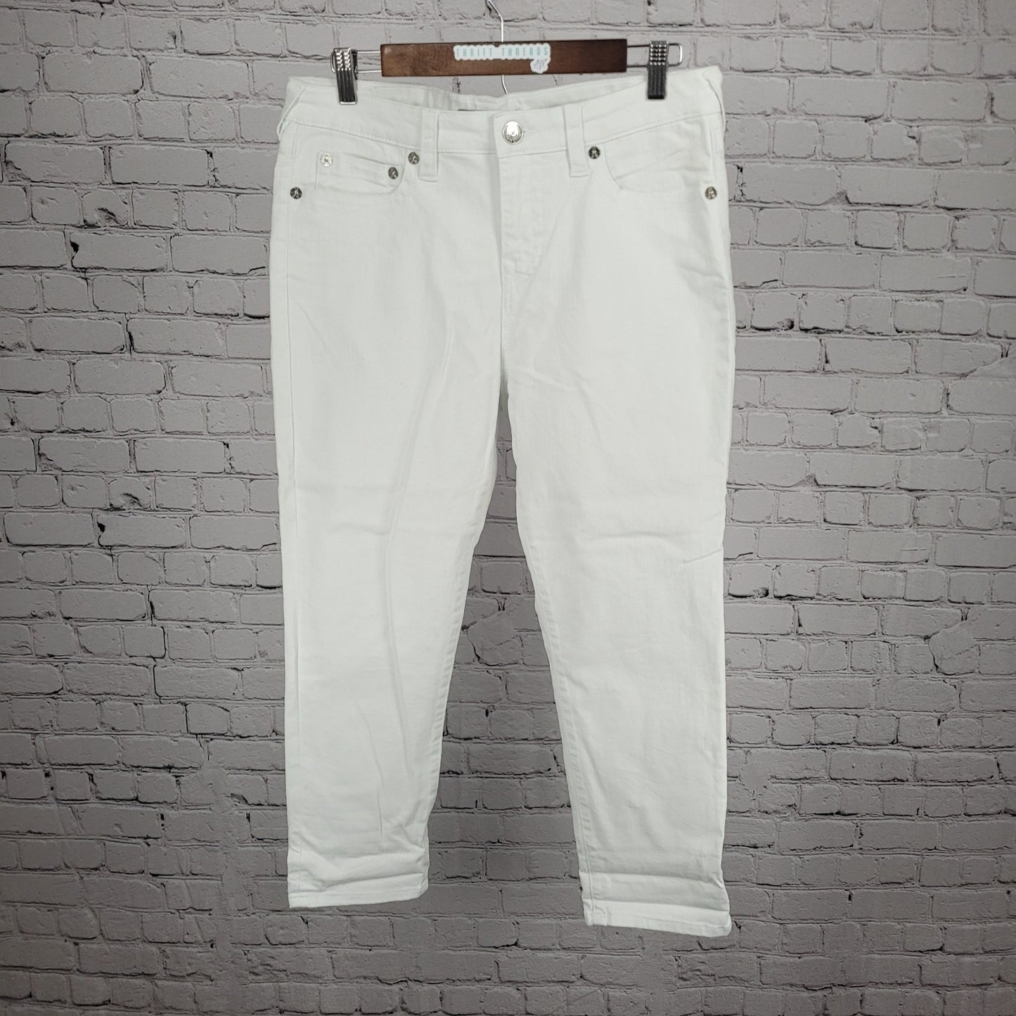 True Religion White Halle Mid Rise Capri Stretch Tapered Jeans 33 (33x25)