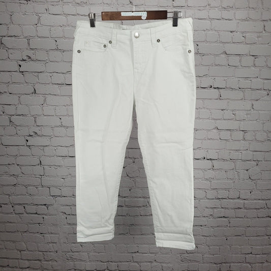 True Religion White Halle Mid Rise Capri Stretch Tapered Jeans 33 (33x25)