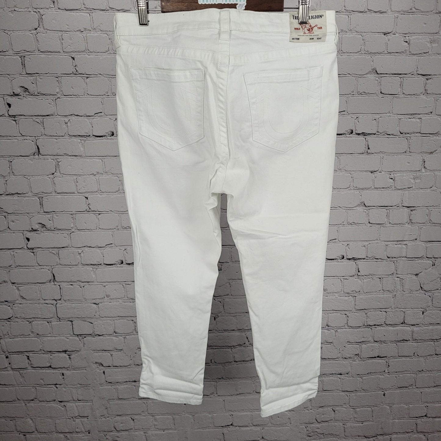 True Religion White Halle Mid Rise Capri Stretch Tapered Jeans 33 (33x25)