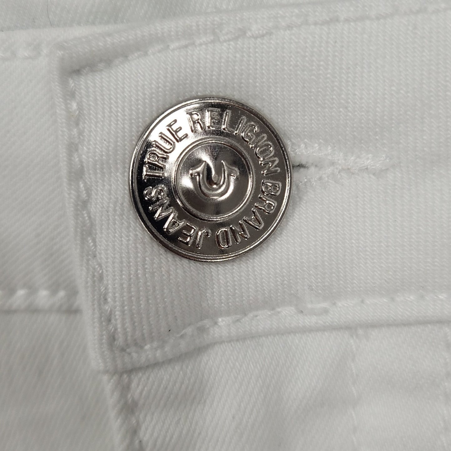 True Religion White Halle Mid Rise Capri Stretch Tapered Jeans 33 (33x25)