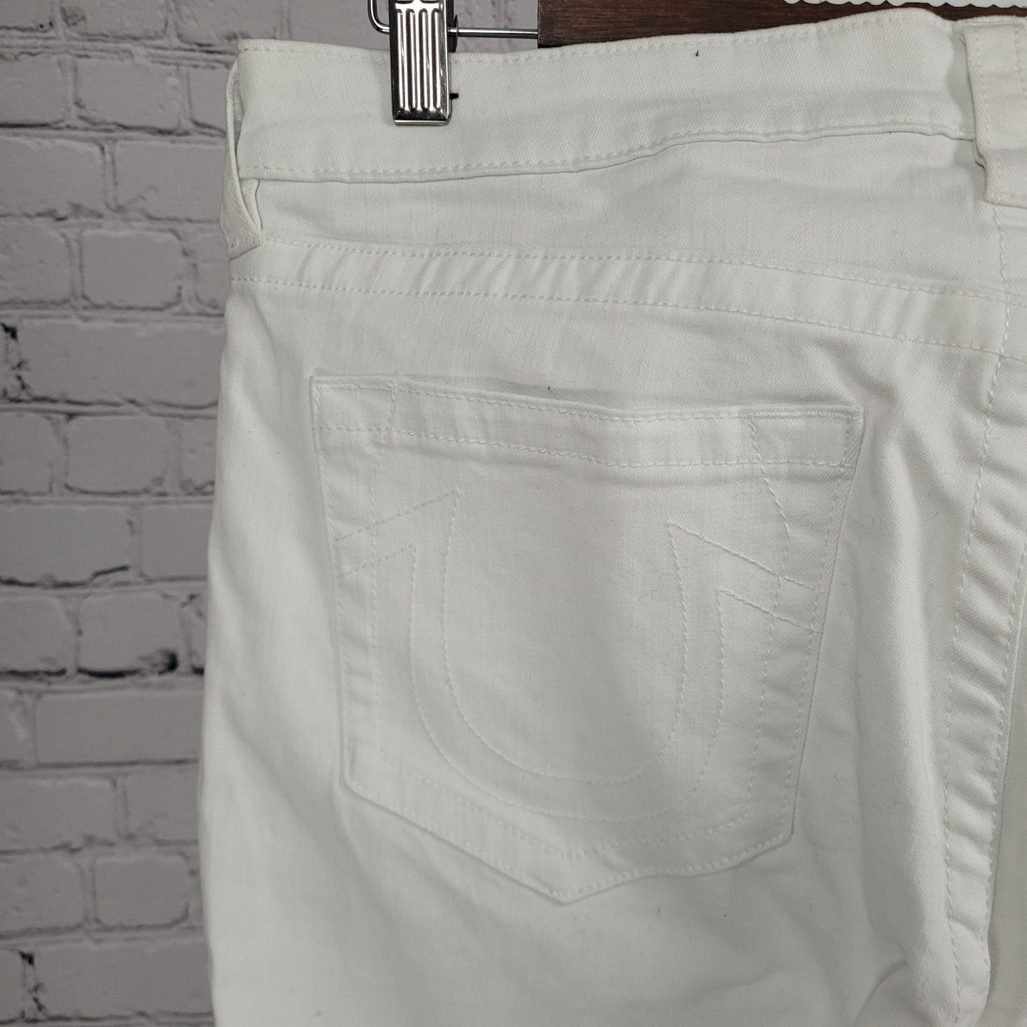 True Religion White Halle Mid Rise Capri Stretch Tapered Jeans 33 (33x25)